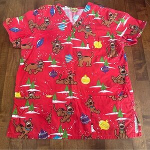 Scooby Doo Christmas Holiday Scrub Top L